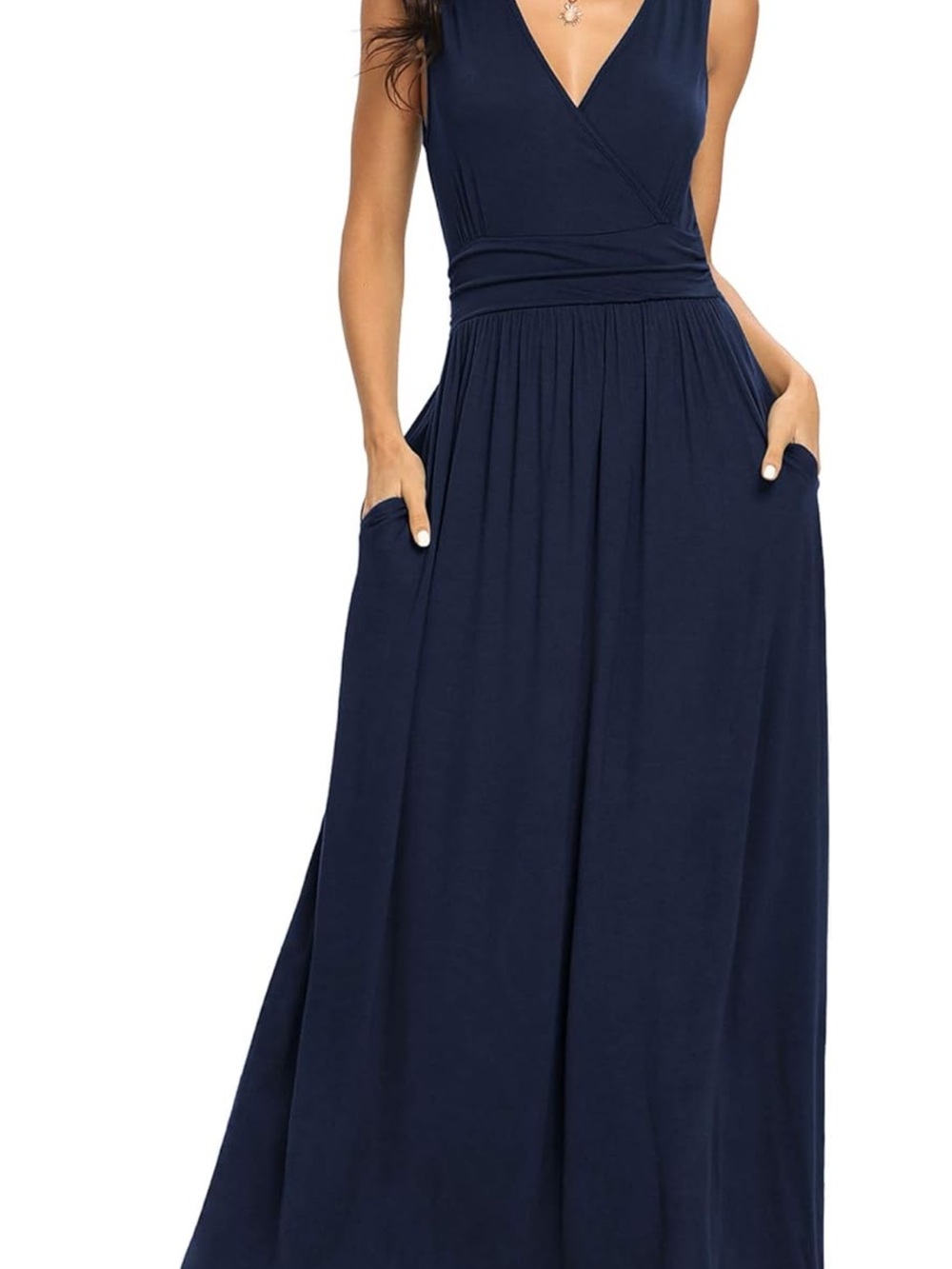 Navy V-Neck Sleeveless Maxi Dress Size Medium 8-10 - Picture 2 of 5